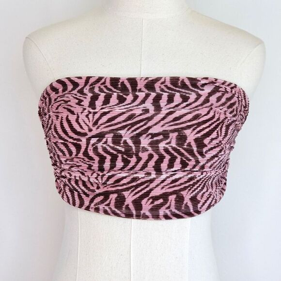 Ramy Brook Adella Strapless Crop Top in Flirt Pink - S - Zebra Print, Tie Back - Picture 2 of 10